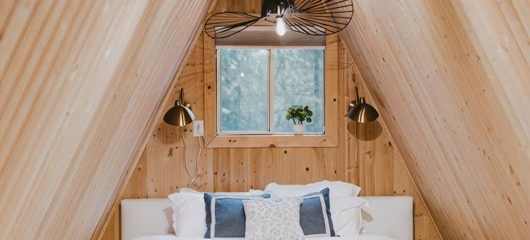 设计师A字形木屋 · 森林热水浴池 · 火盆(Designer A-Frame · Forest Hot Tub · Fire Pit)图片