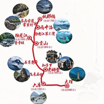 大理市+怒江+独龙江+丙中洛风景区+梅里雪山国家公园景区-日照金山+茨中天主教堂+维西+丽江10日9晚自由行