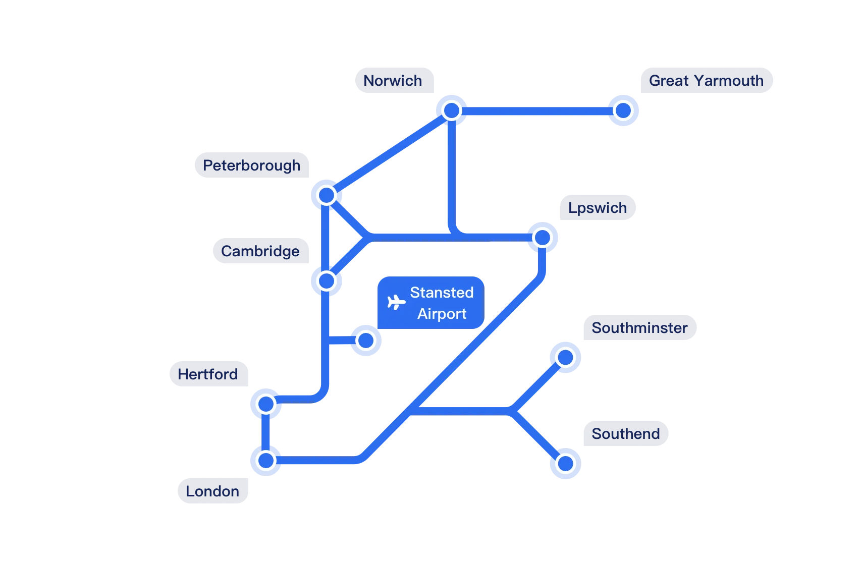 Carte d'itinéraires Greater Anglia