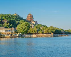 Boating on Kunming Lake with views of Wanshou Mountain