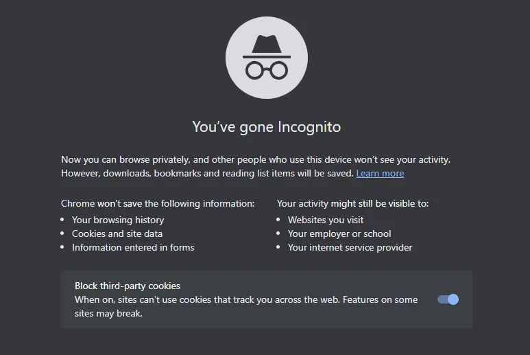 ใช้ incognito mode หรือโหมดไม่ระบุตัวตน