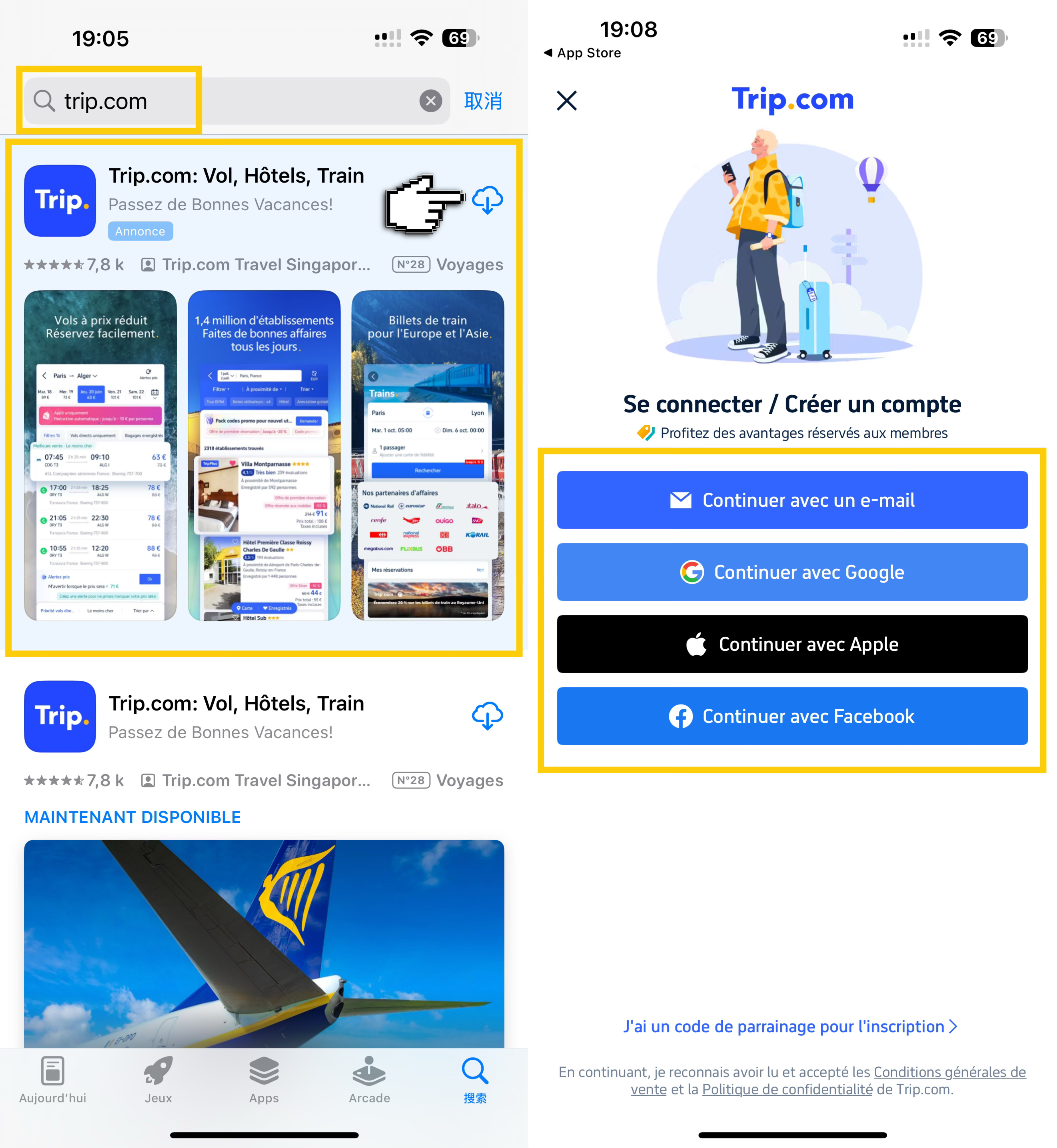 Trip.com APP pour acheter des billets : Téléchargez et connectez-vous