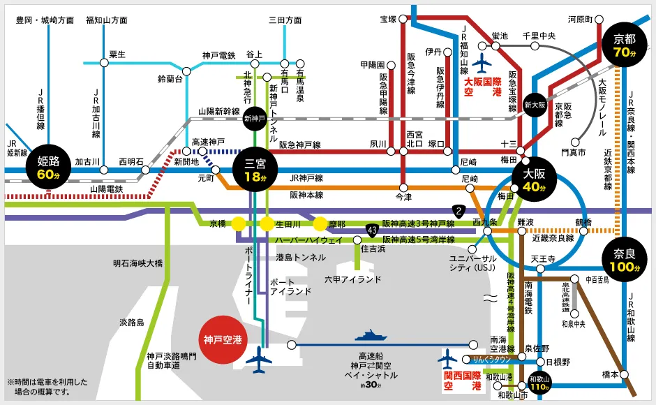 神戸空港のアクセスマップ
