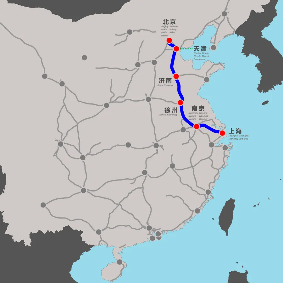 China High Speed Rail Map Beijing to Shanghai
