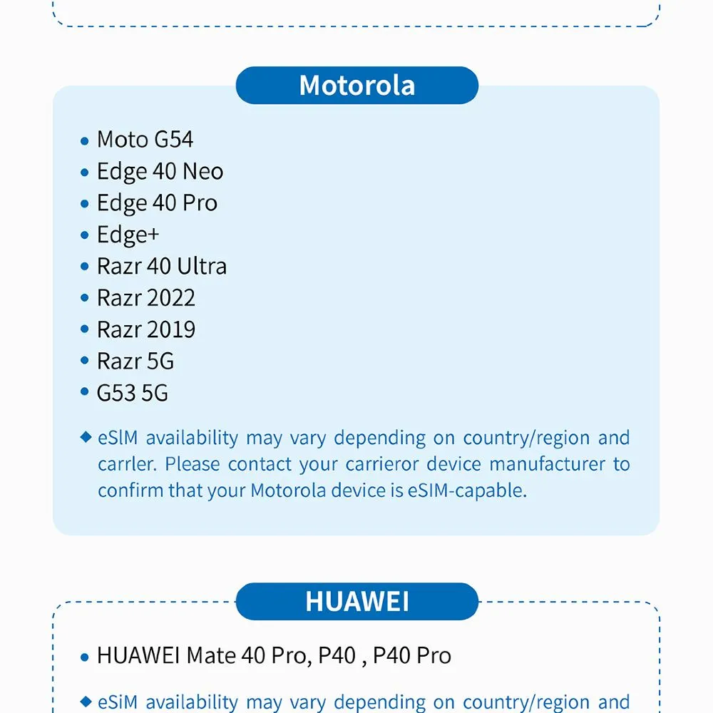 eSIM compatible devices