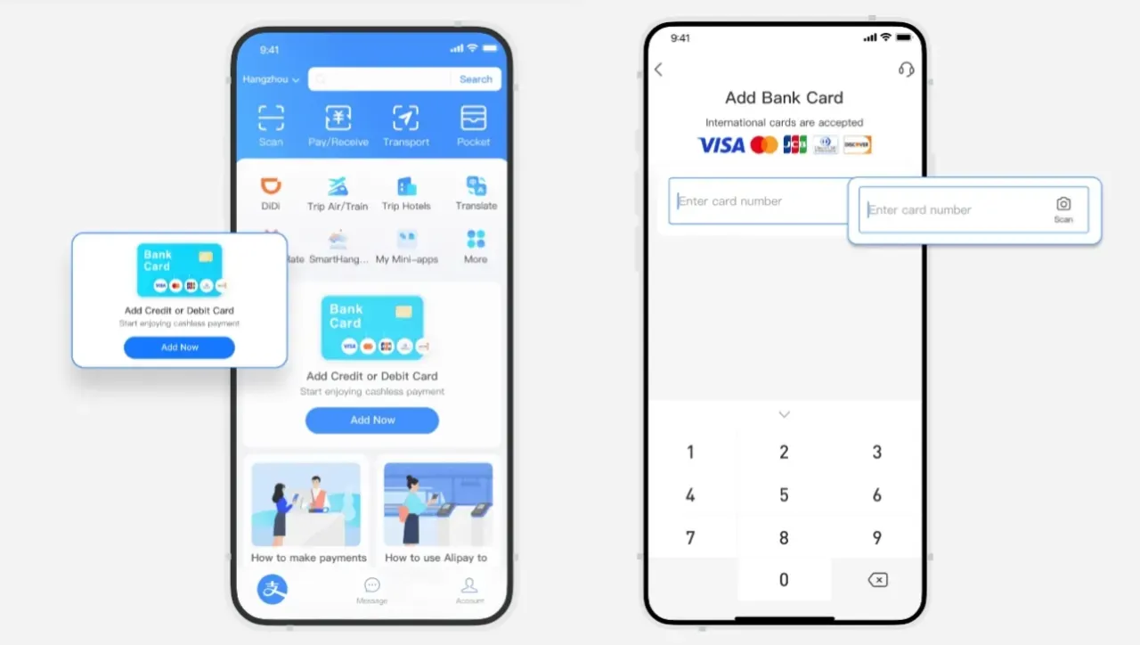 ربط بطاقة البنك على Alipay