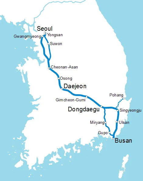 KTX train map: KTX Gyeongbu line