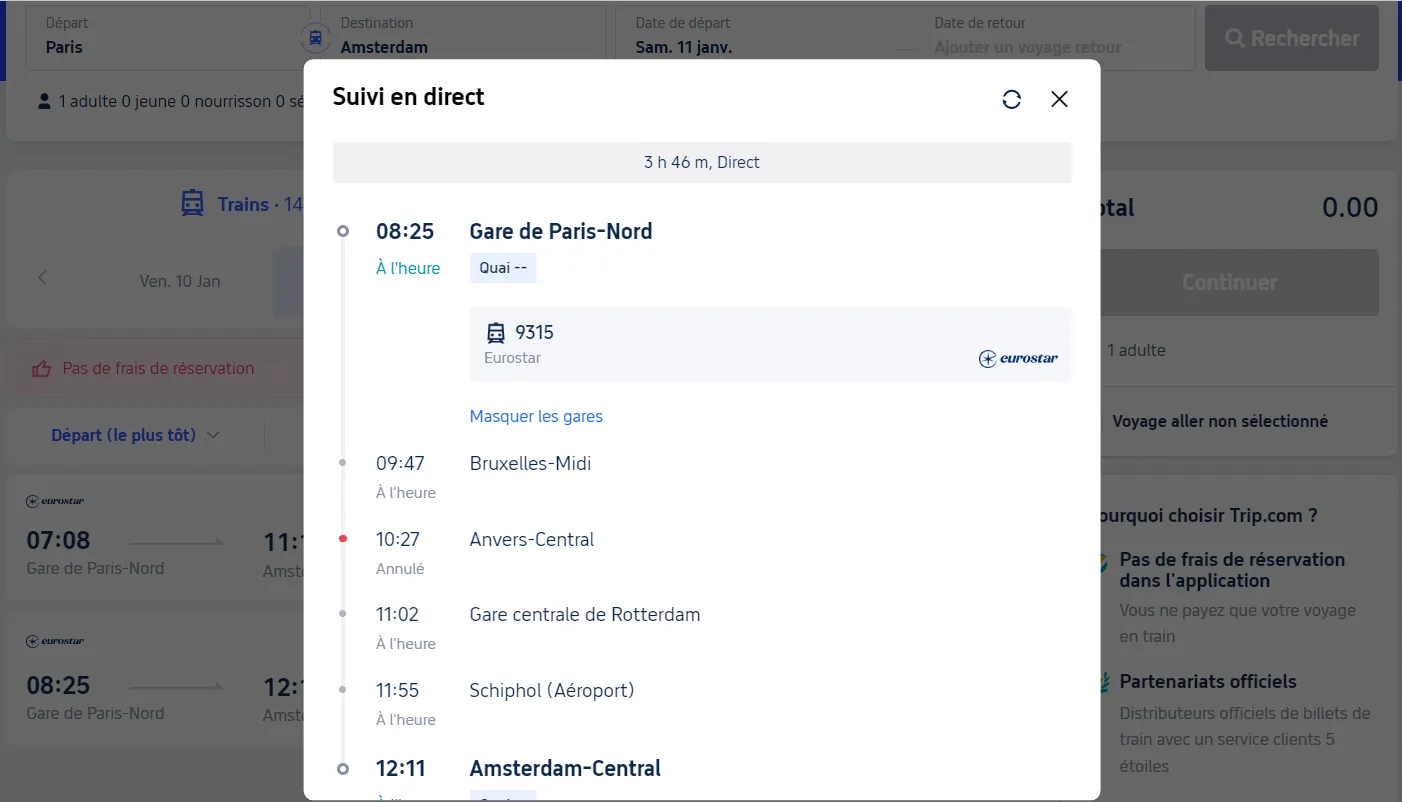 Consultez les horaires des trains en ligne sur le site Trip.com