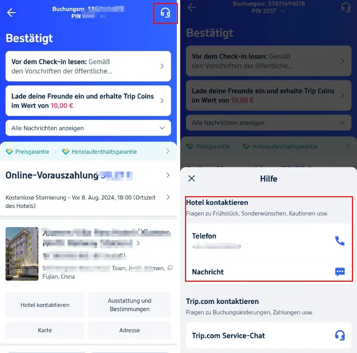 Schritt 4: Mit dem Hotel Kontakt aufnehmen