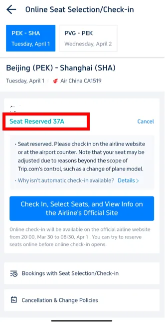 Step 4: Complete the Trip.com Seat Selection