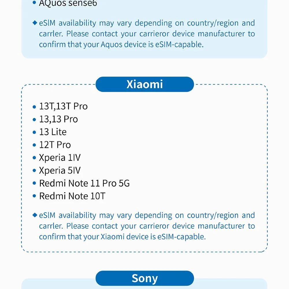eSIM compatible devices