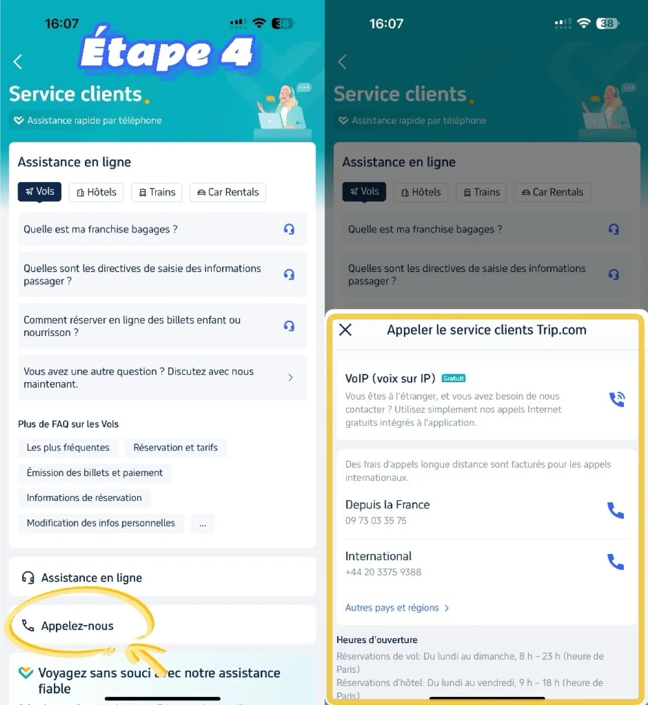 Étape 4 : Choisissez Appeler le service client Trip.com