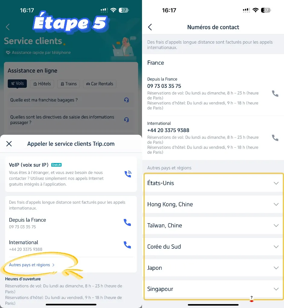 Étape 5 : Rechercher un service client Trip.com dans d'autres pays et régions