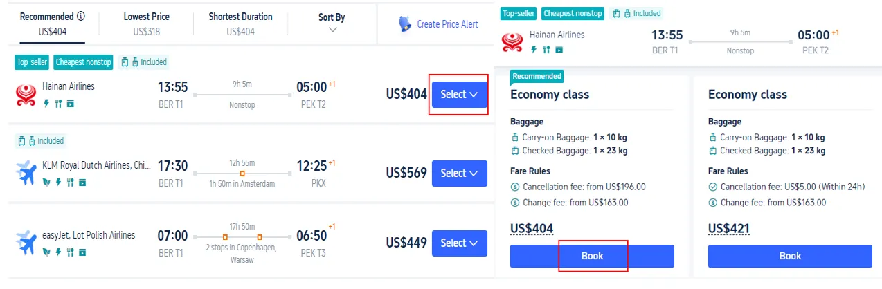 Step 2: Choose the Flight You Preferred to Buy
