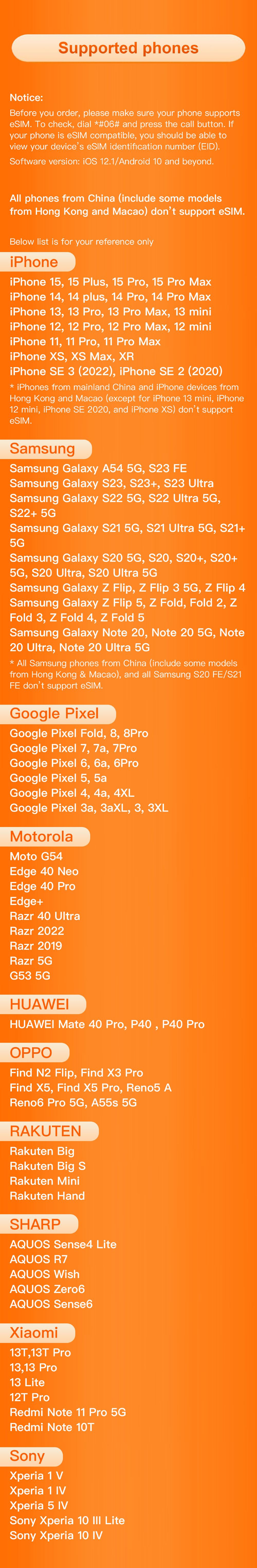 Europe eSIM compatible devices