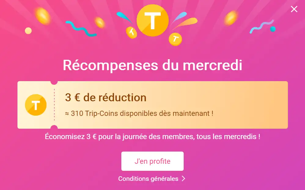 Réclamez 3 € chaque mercredi sur Trip.com !