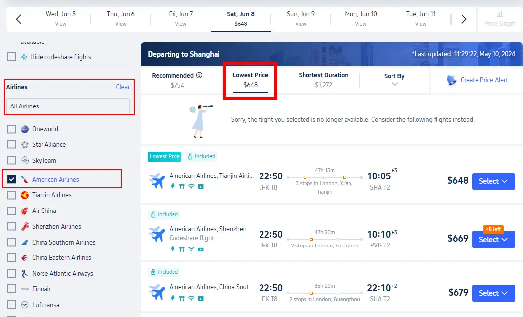 How to Get Cheap Flight Tickets Tip 5: Filter Preferred Airlines & Preview the Cheapest Airfares