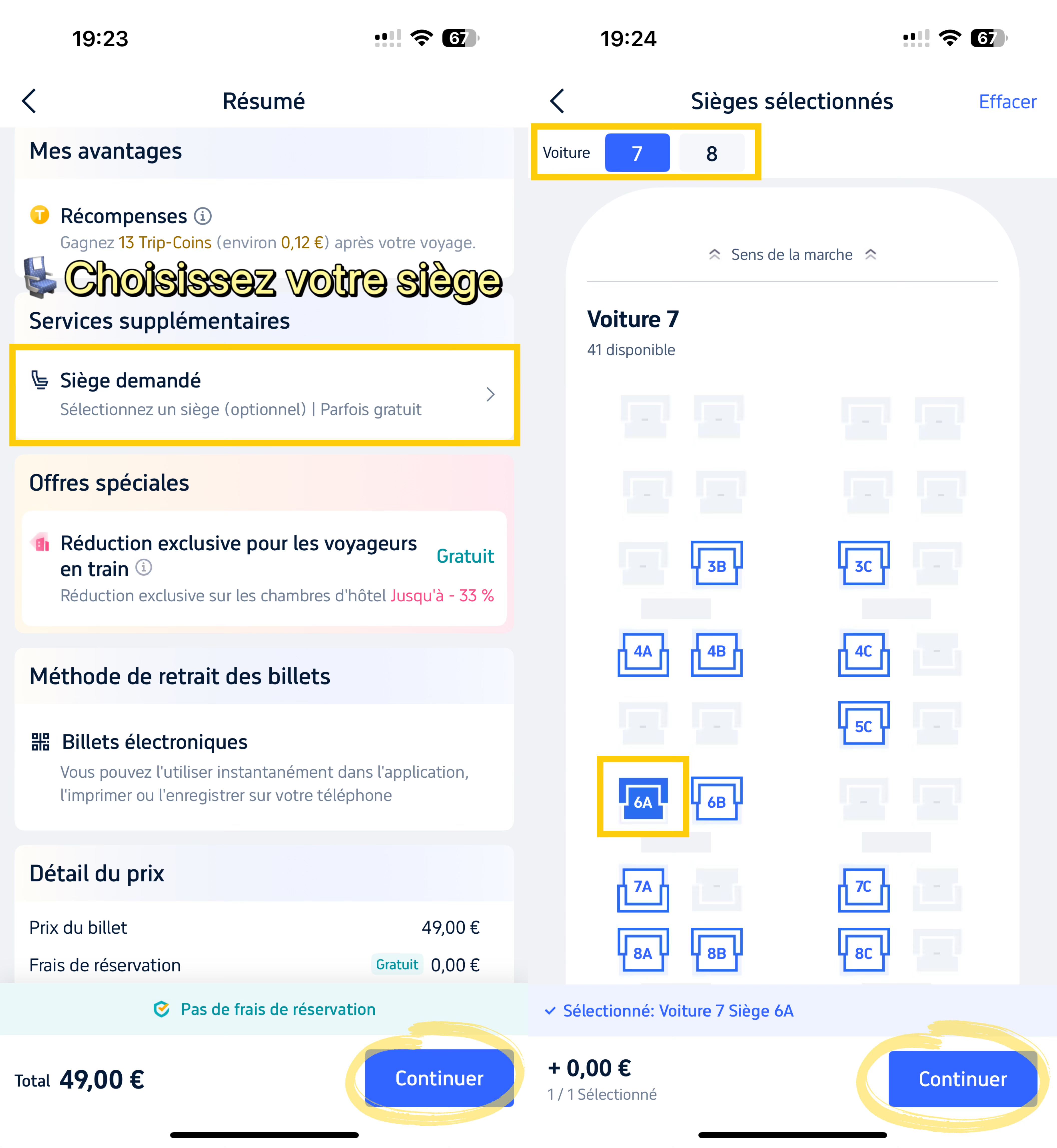 Trip.com APP pour acheter des billets : Sélectionnez vos sièges
