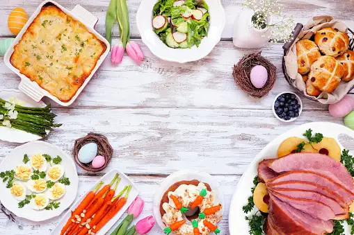 Easter plate with diverse food