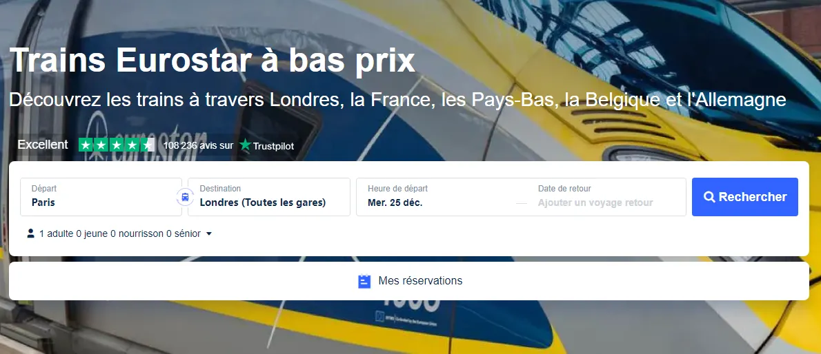 Réservation des billets Eurostar
