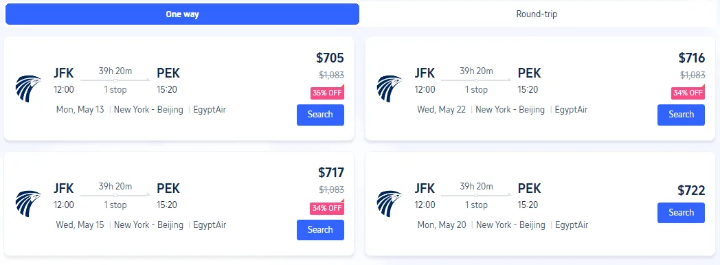 Direct Flight Price from New York to Beijing