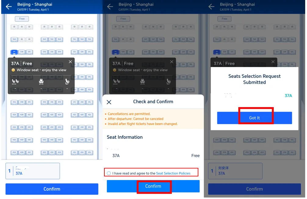 Step 3: Choose the Flight Seat You Preferred