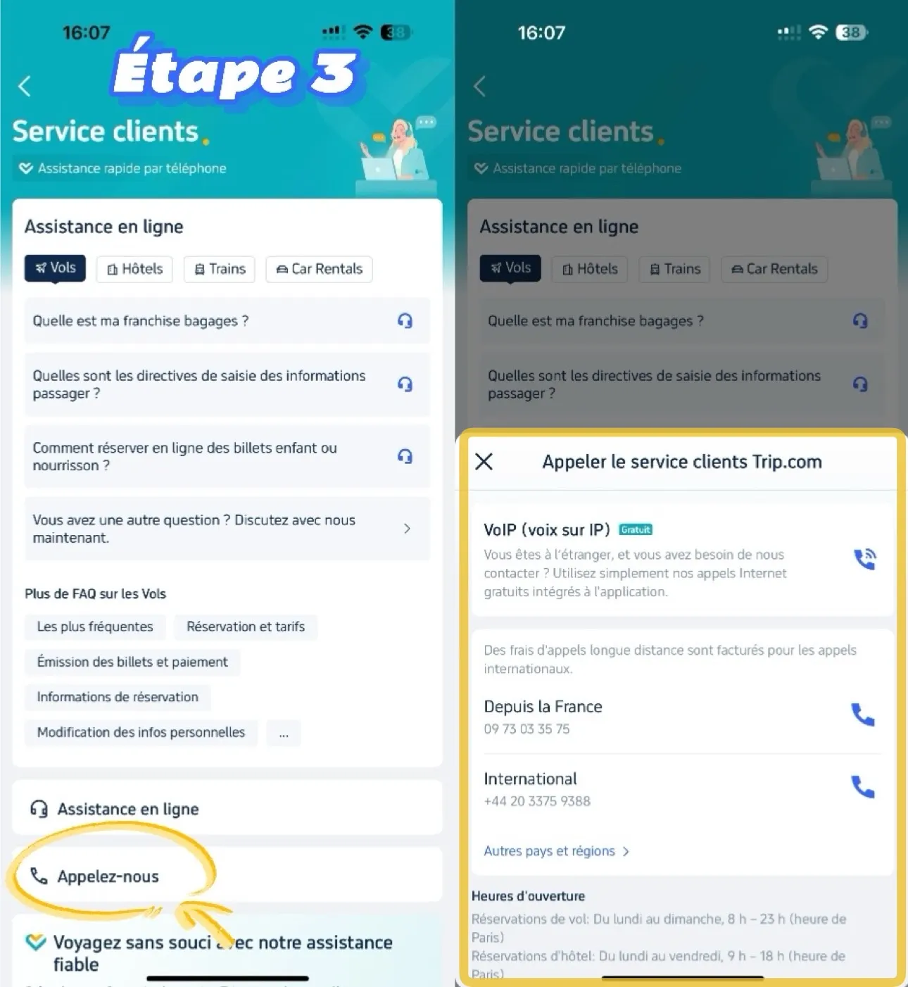 Étape 3 : Choisissez le service d'appel Trip.com pour trouver le numéro de téléphone Trip.com