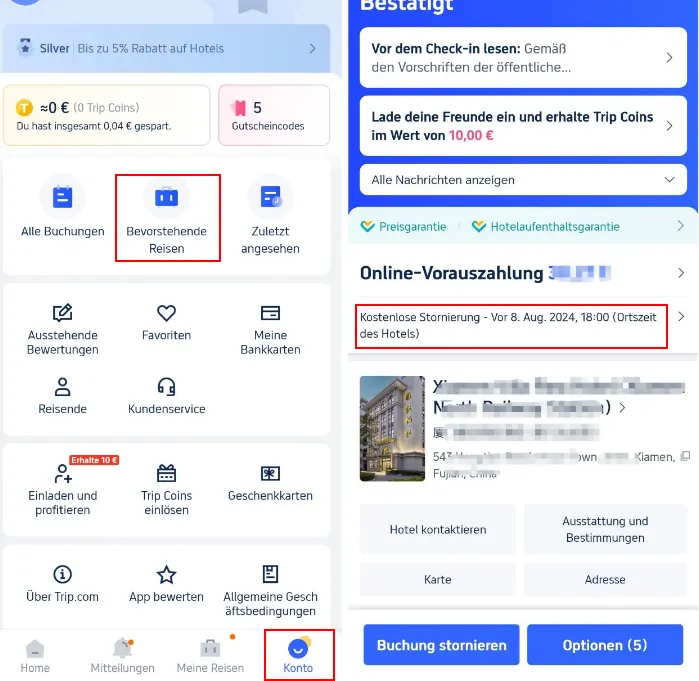 Hotelrichtlinien und Stornogebühren einsehen
