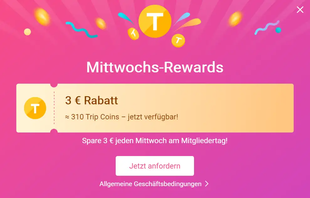 Erhalte auf Trip.com jeden Mittwoch 3 €!