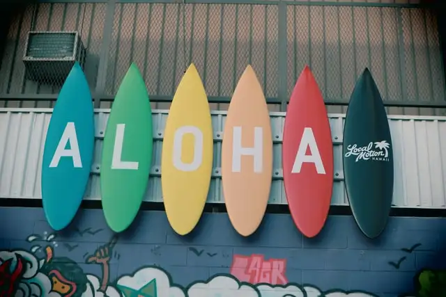 Surfing boards with "ALOHA"