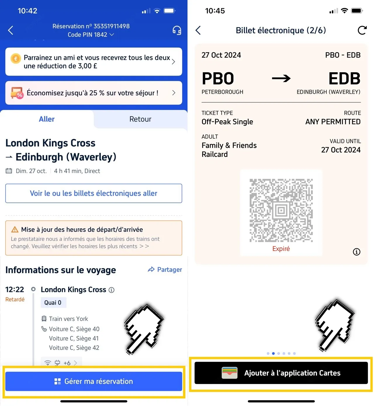 Ajoutez le billet de train à Apple Wallet