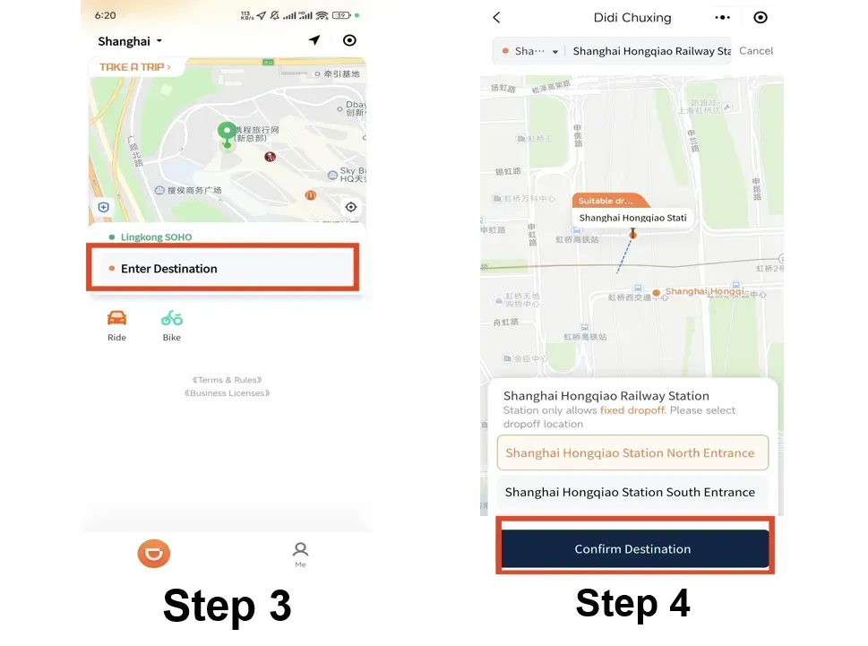 Step 3: Enter your original place and destination for Taxi-hailing Service.