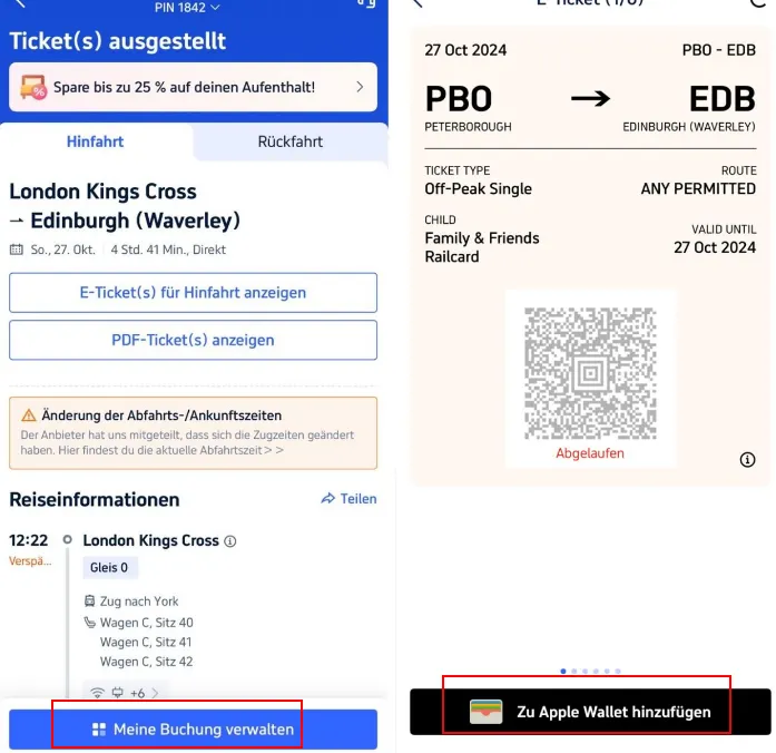 Schritte 3: Bahnticket zu Wallet hinzufügen