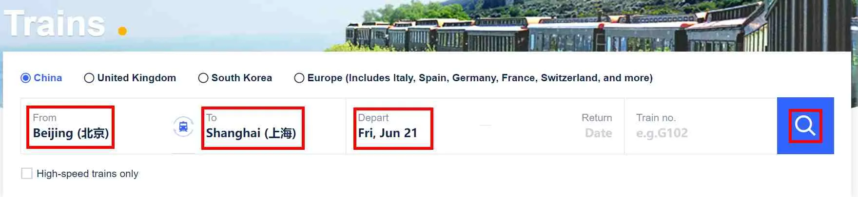 Trip.com China train ticket booking