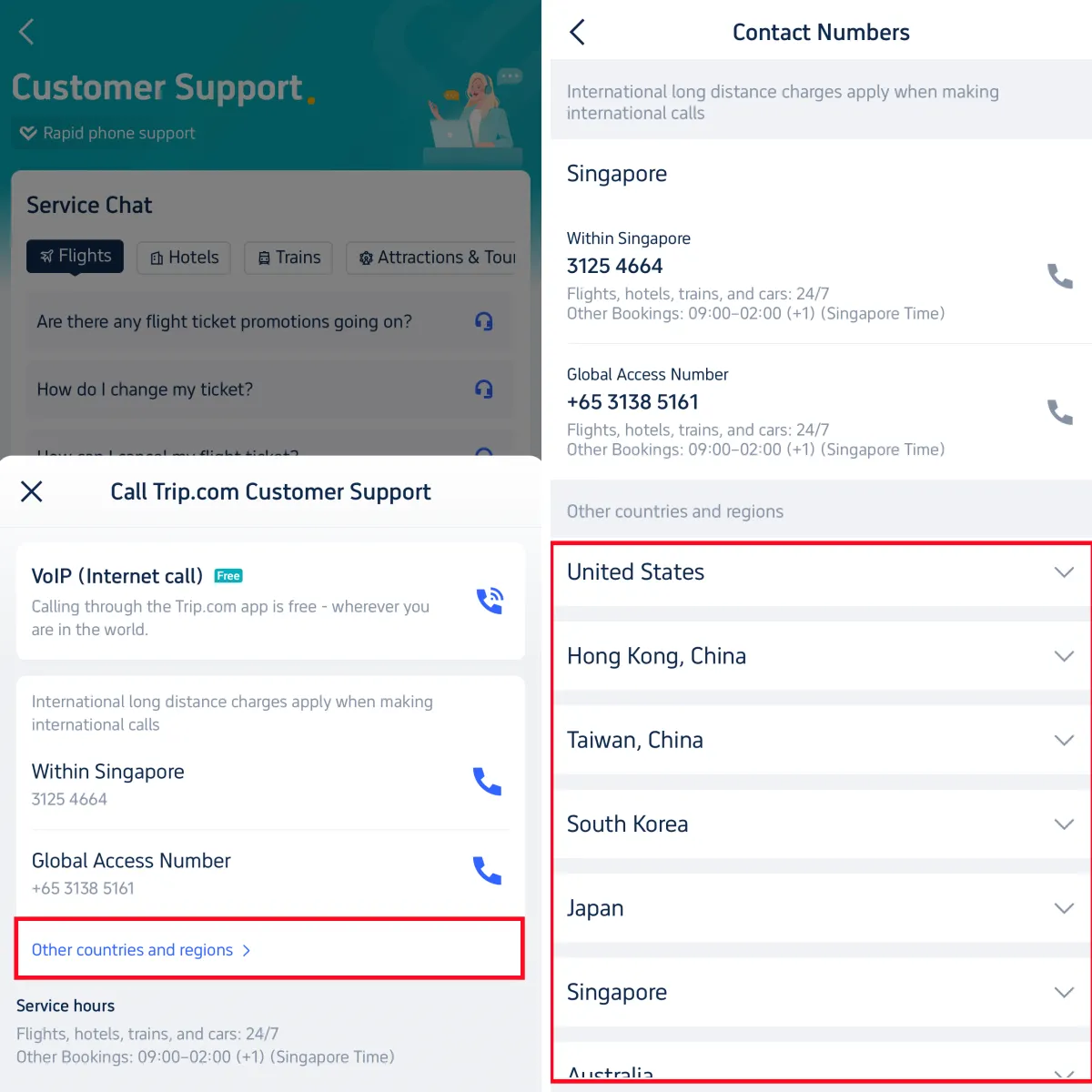 Step 3: Find Trip.com Contact Number of Other Countries & Regions