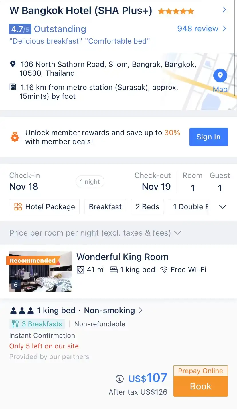 Test & Go hotel package