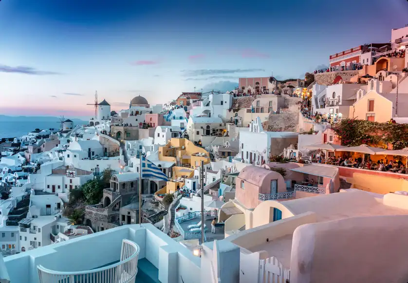Santorini downtwon at sea shore