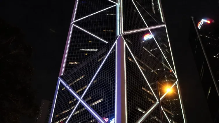 Hong Kong skyline - Bank of China Tower lit up at night