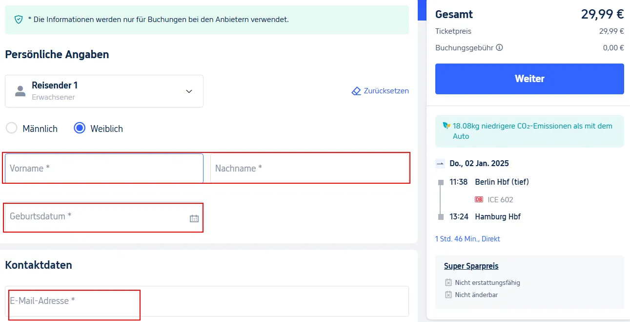 Schritt 3: Persönliche Daten und Kontaktinformationen eingeben