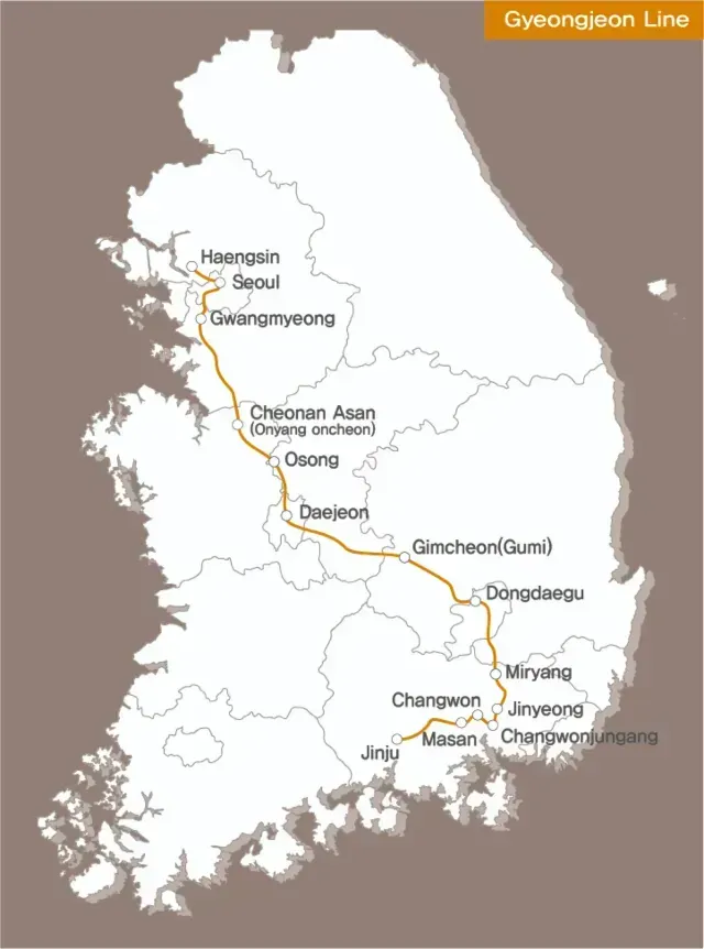 KTX train map: KTX Gyeongjeon line