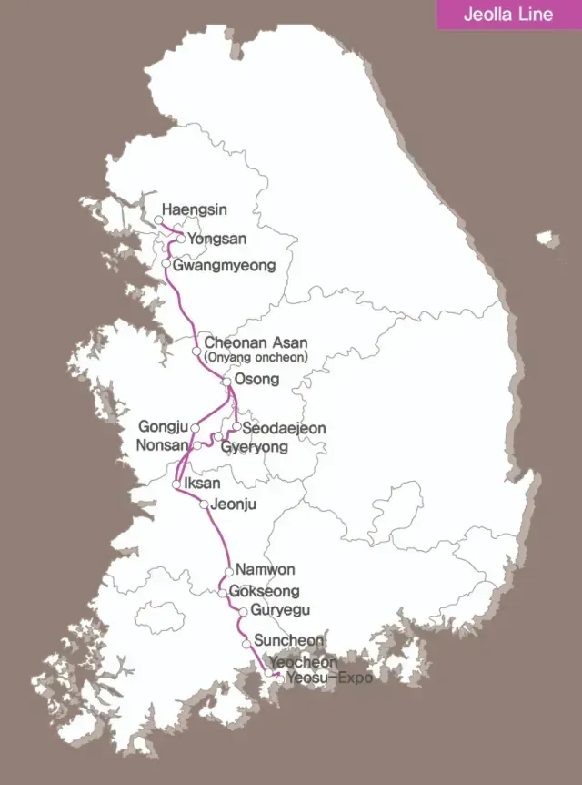 KTX train map: KTX Jeolla line