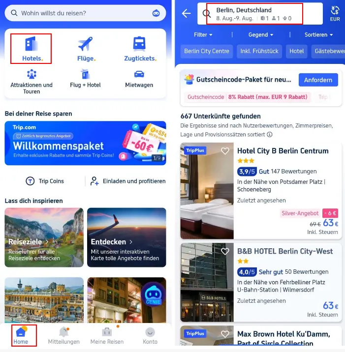 Stornierung von Hotelbuchungen