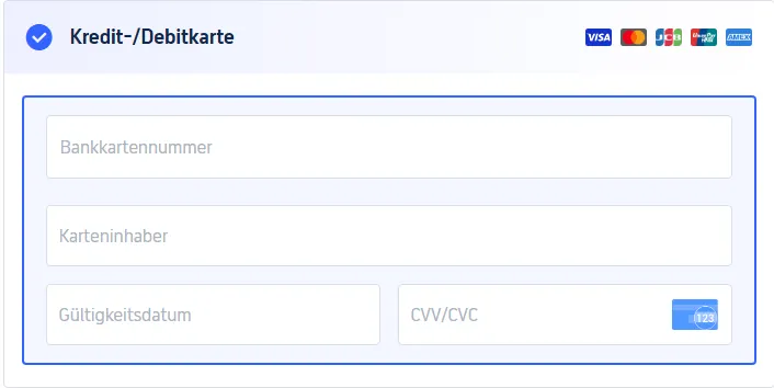 Zahlung mit Kredit-/Debitkarte