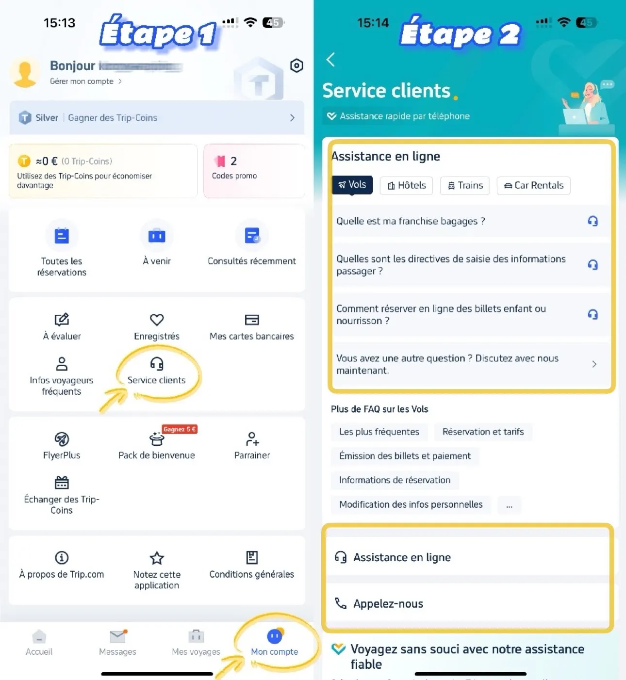 Étape 2 : Sélectionnez le service client Trip.com