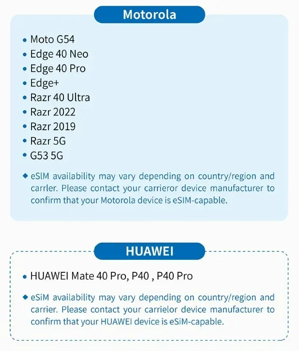 Ponsel yang Didukung eSIM Singapore
