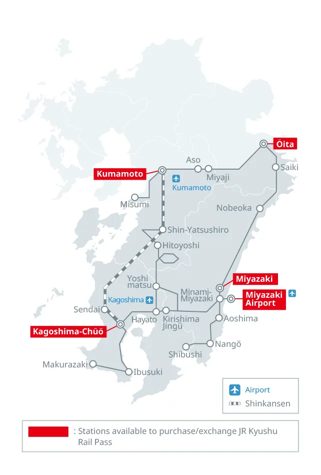 JP Southern Kyushu Pass Applicable Areas