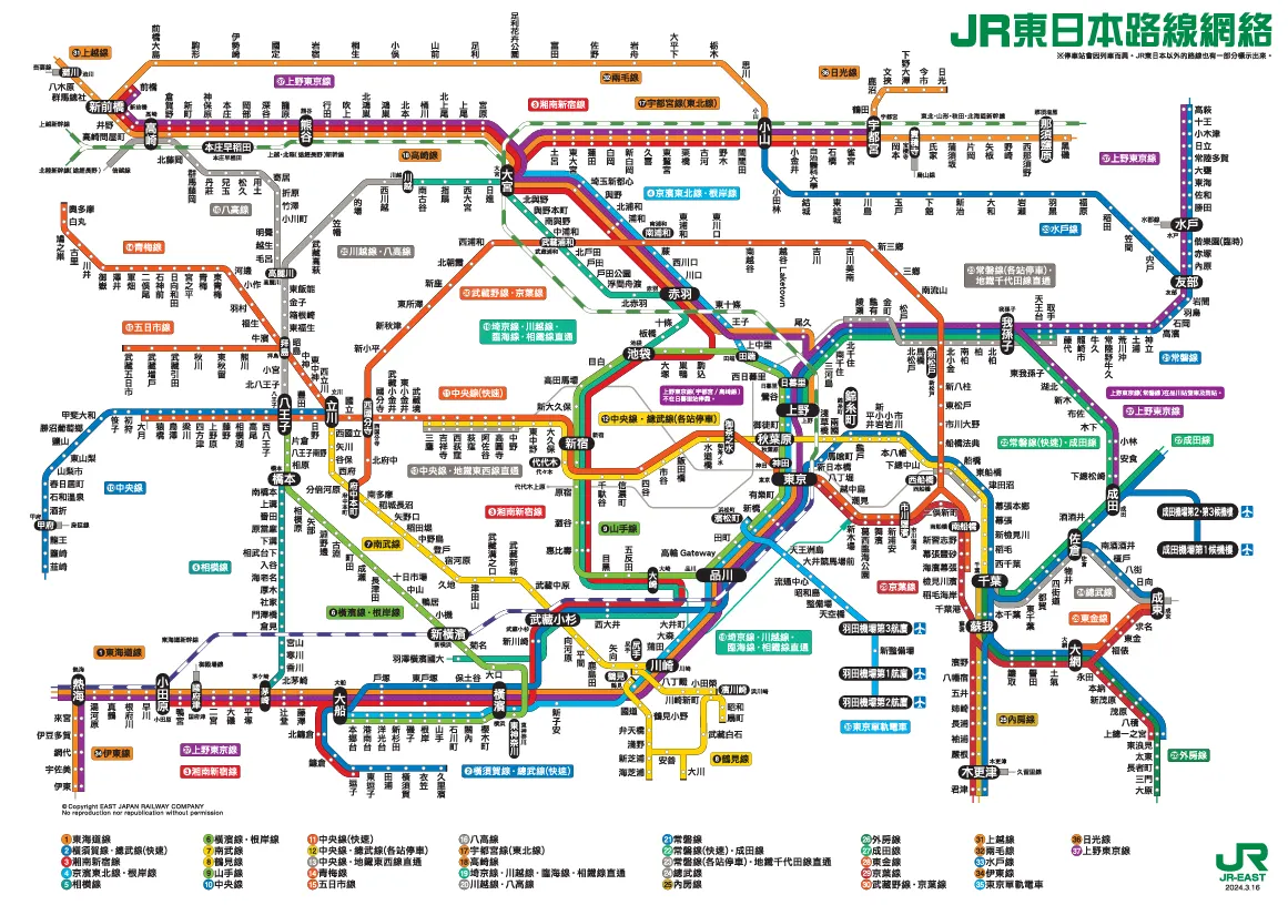 東京自由行東京JR路線圖