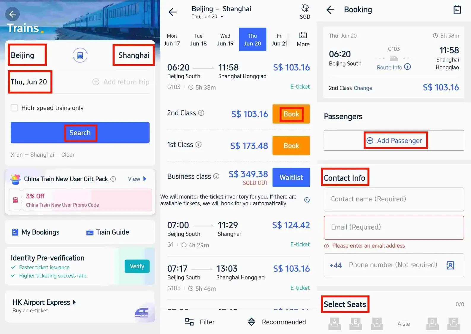 Book China train ticket on Trip.com app