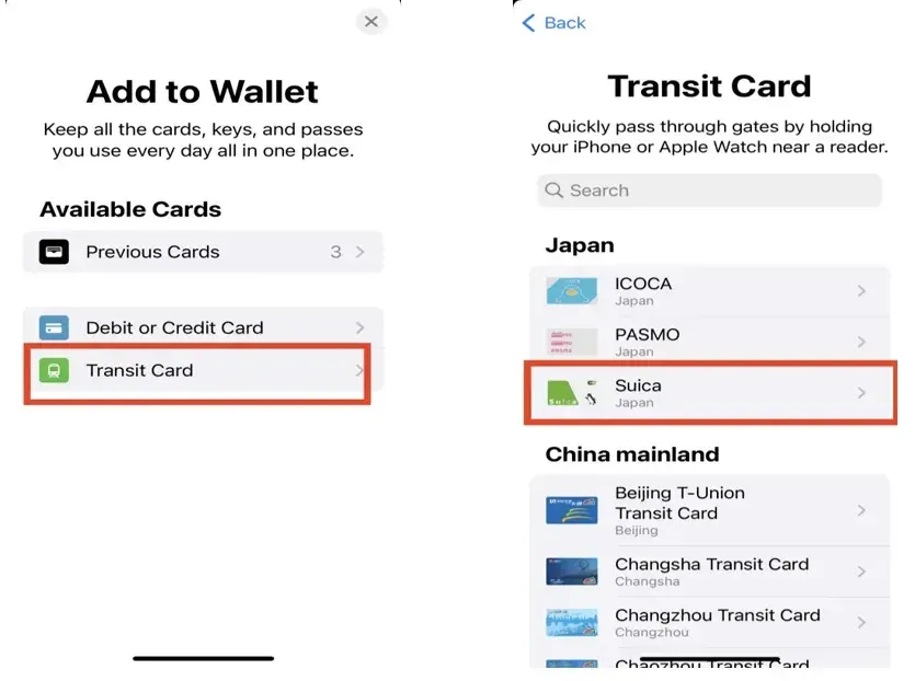 Suica Card Apple Wallet app
