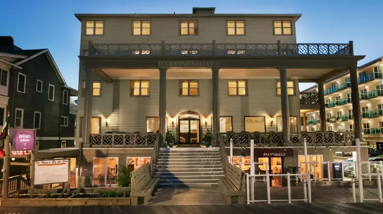 The appearance of the hotel building with lights on at night at Harrison Hall Hotel
